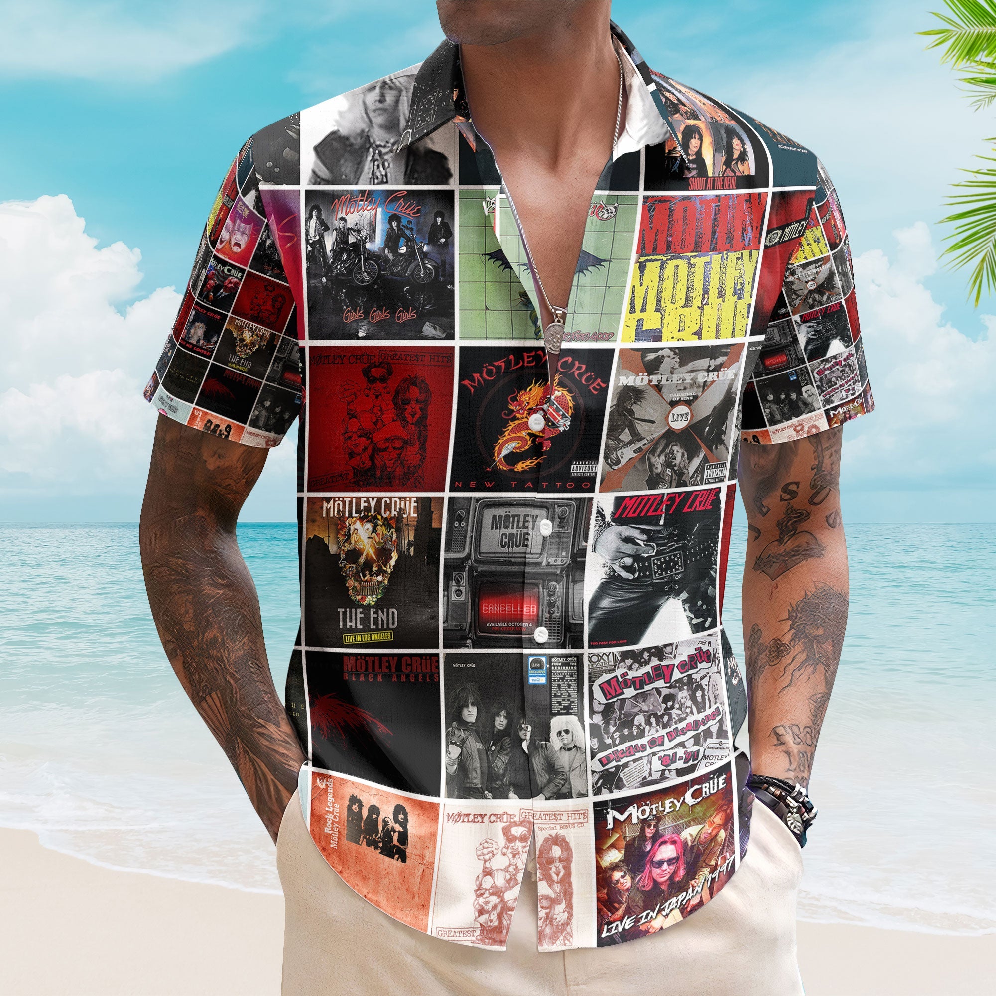 Mötley Crüe Album Collage Hawaiian Shirt – Rock Band Fan Shirt