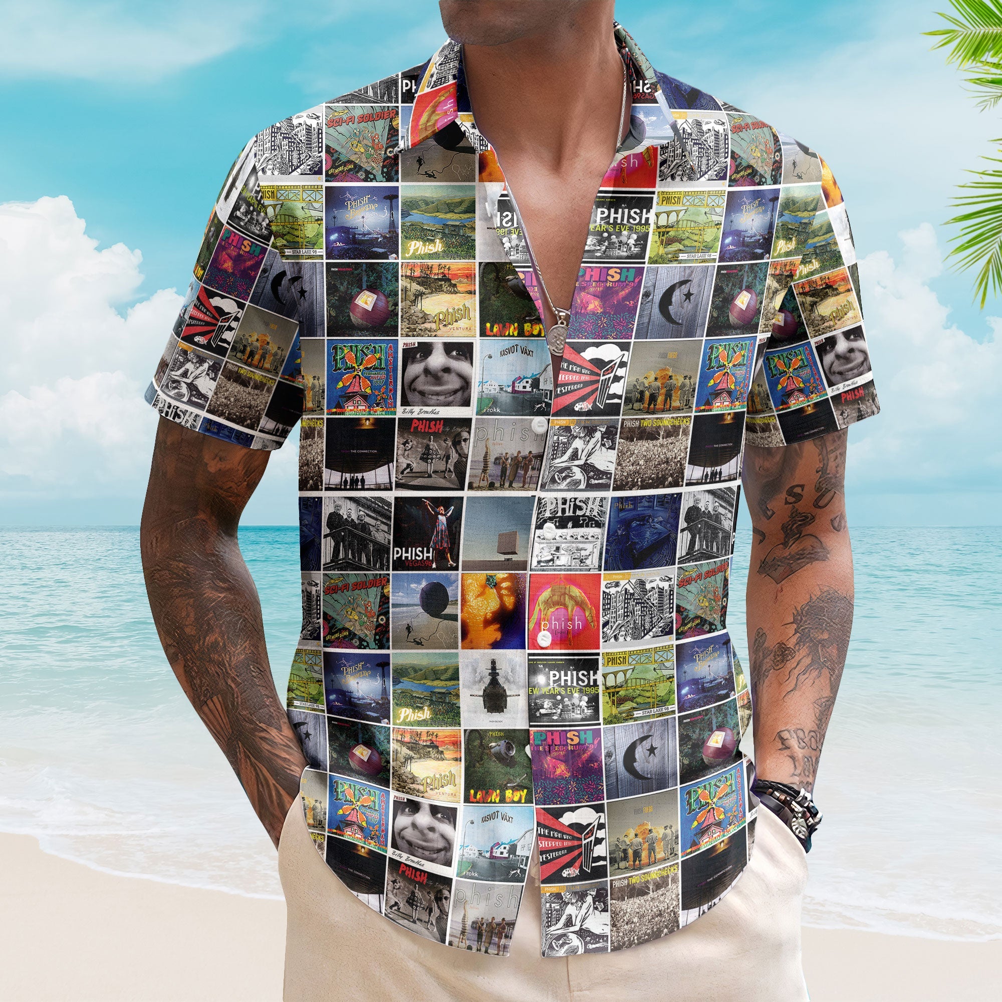 Phish Band Album Cover Collage Hawaiian Shirt - Unisex Psychedelic Rock Concert Summer Button Up