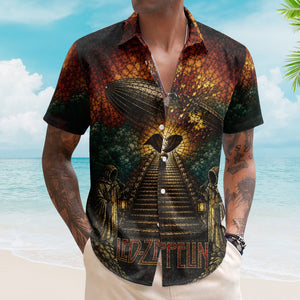 Led Zeppelin Stained Glass Hawaiian Shirt - Unisex Airship Stairway To Heaven Button Up