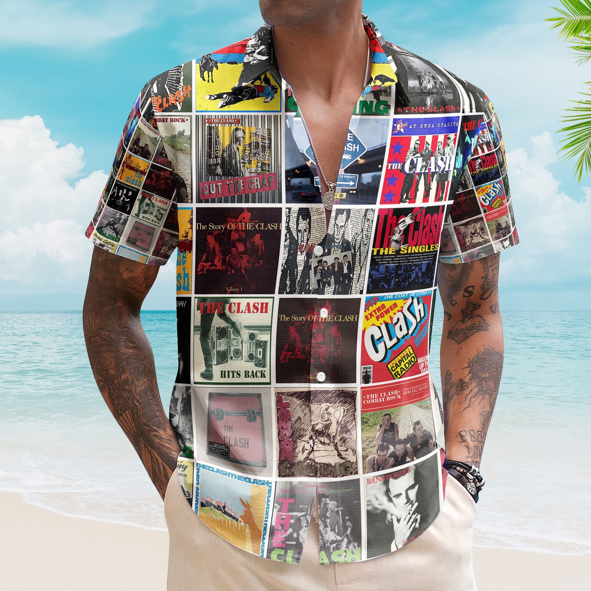 The Clash Hawaiian Shirt – Vintage Album Collage Punk Rock Style