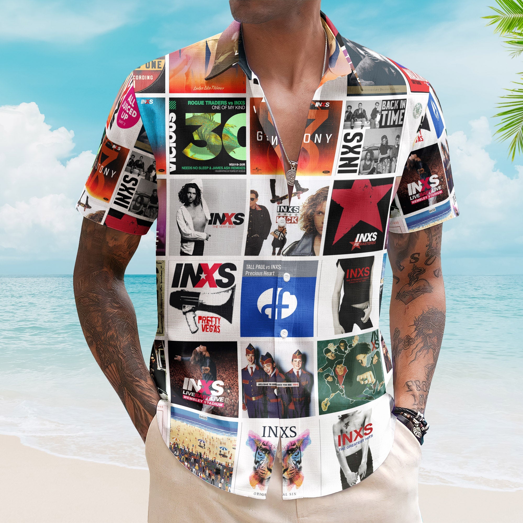INXS Album Collage Hawaiian Shirt – Rock Music Band Fan Shirt