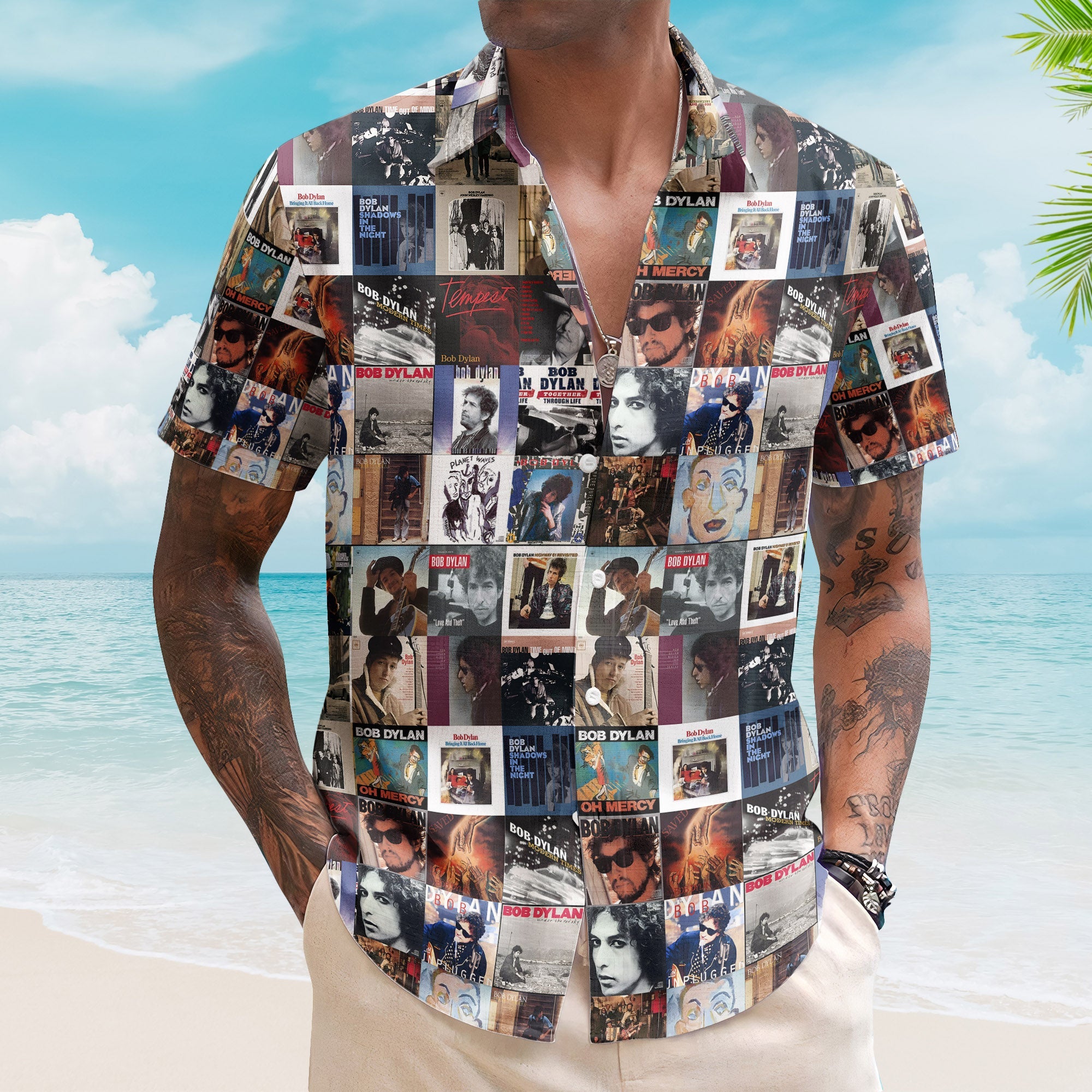 Bob Dylan Rock Music Icon Unisex Summer Button Up Hawaiian Shirt – Retro Music Album Art Inspired Unisex Shirt