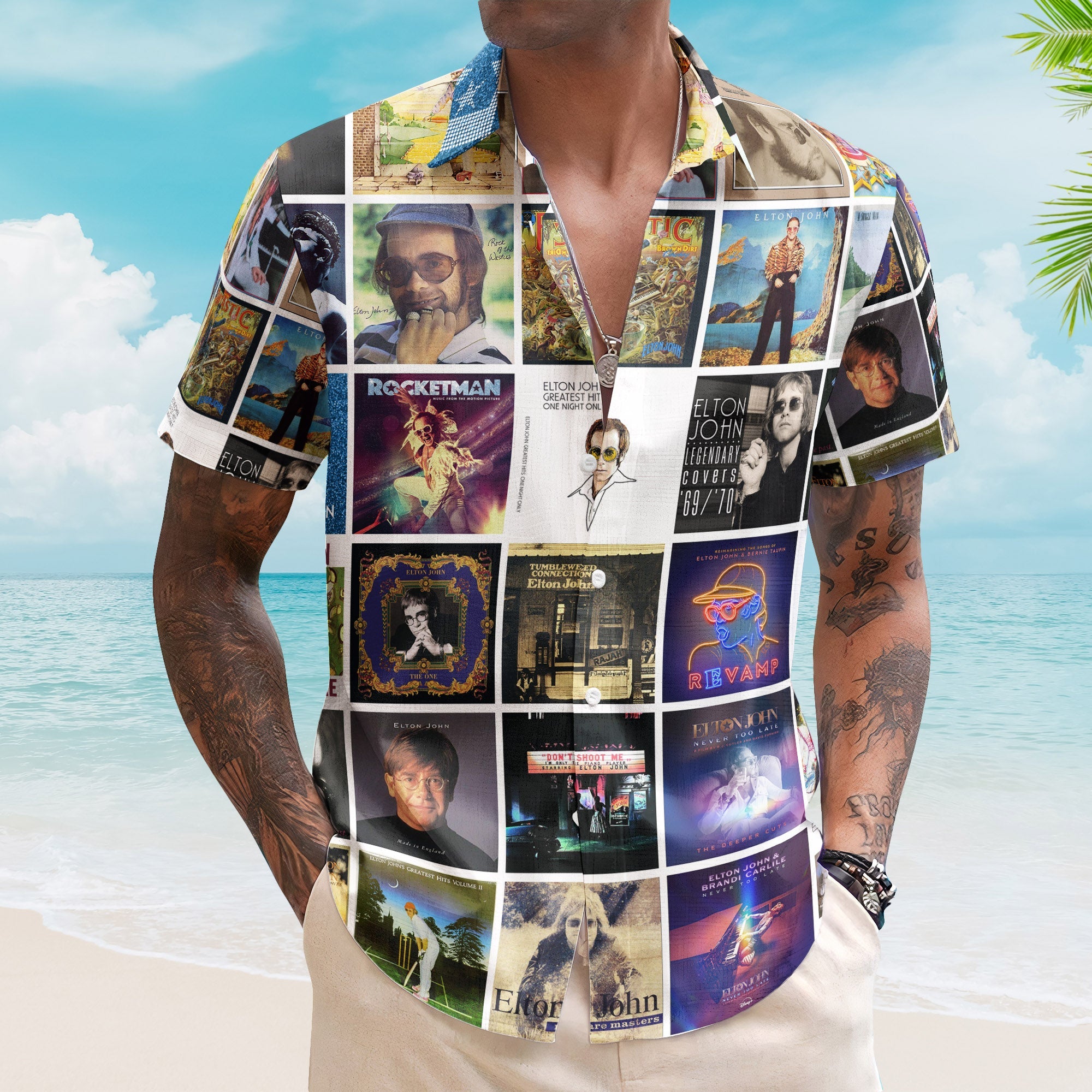 Elton John Album Collage Hawaiian Shirt – Rock Pop Music Fan Shirt