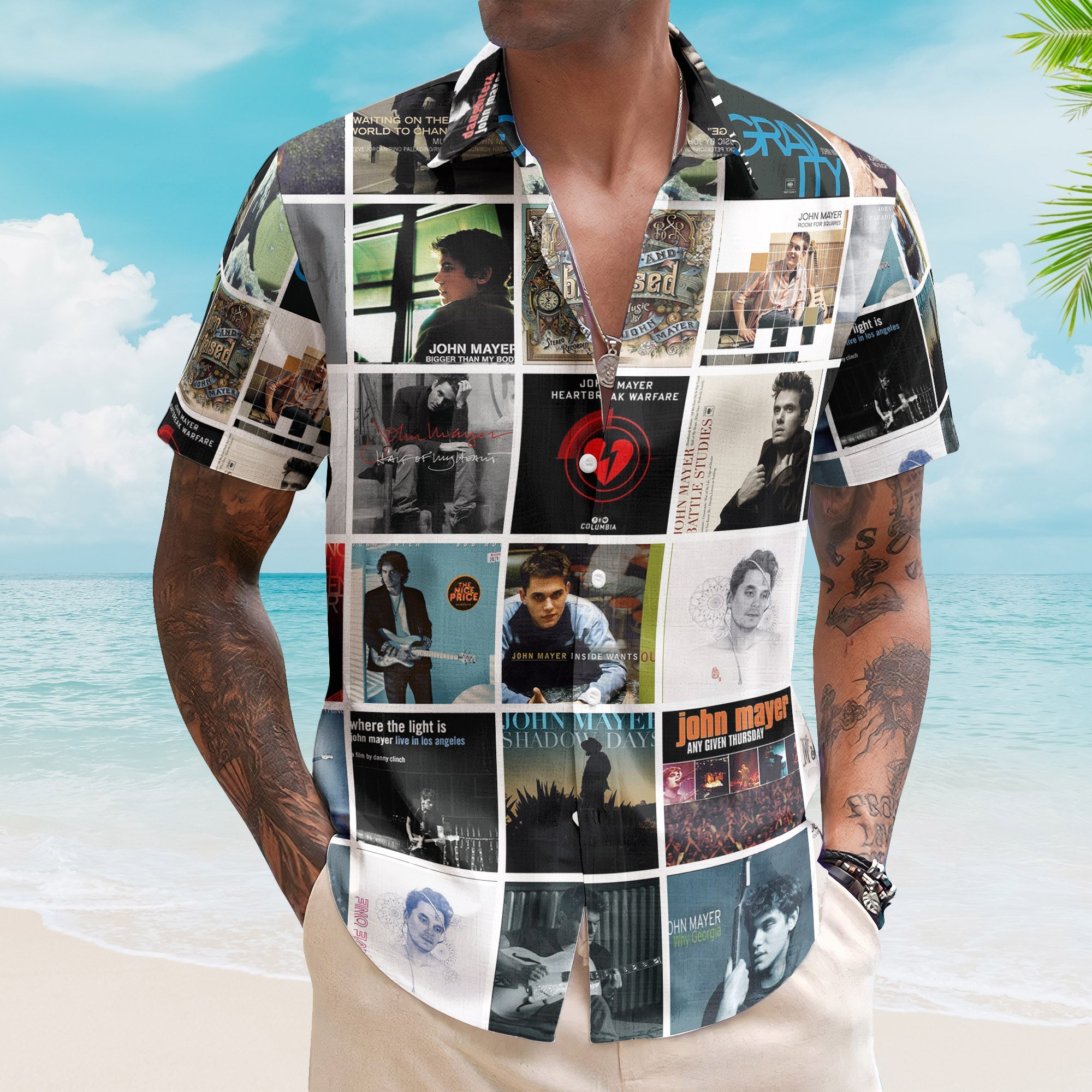 John Mayer Album Collage Hawaiian Shirt – Pop Rock Music Fan Shirt