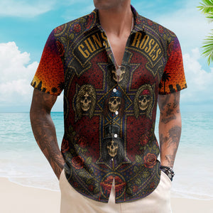 Guns N Roses Gothic Stained Glass Hawaiian Shirt - Unisex Slash Axl Rose Concert Button Up