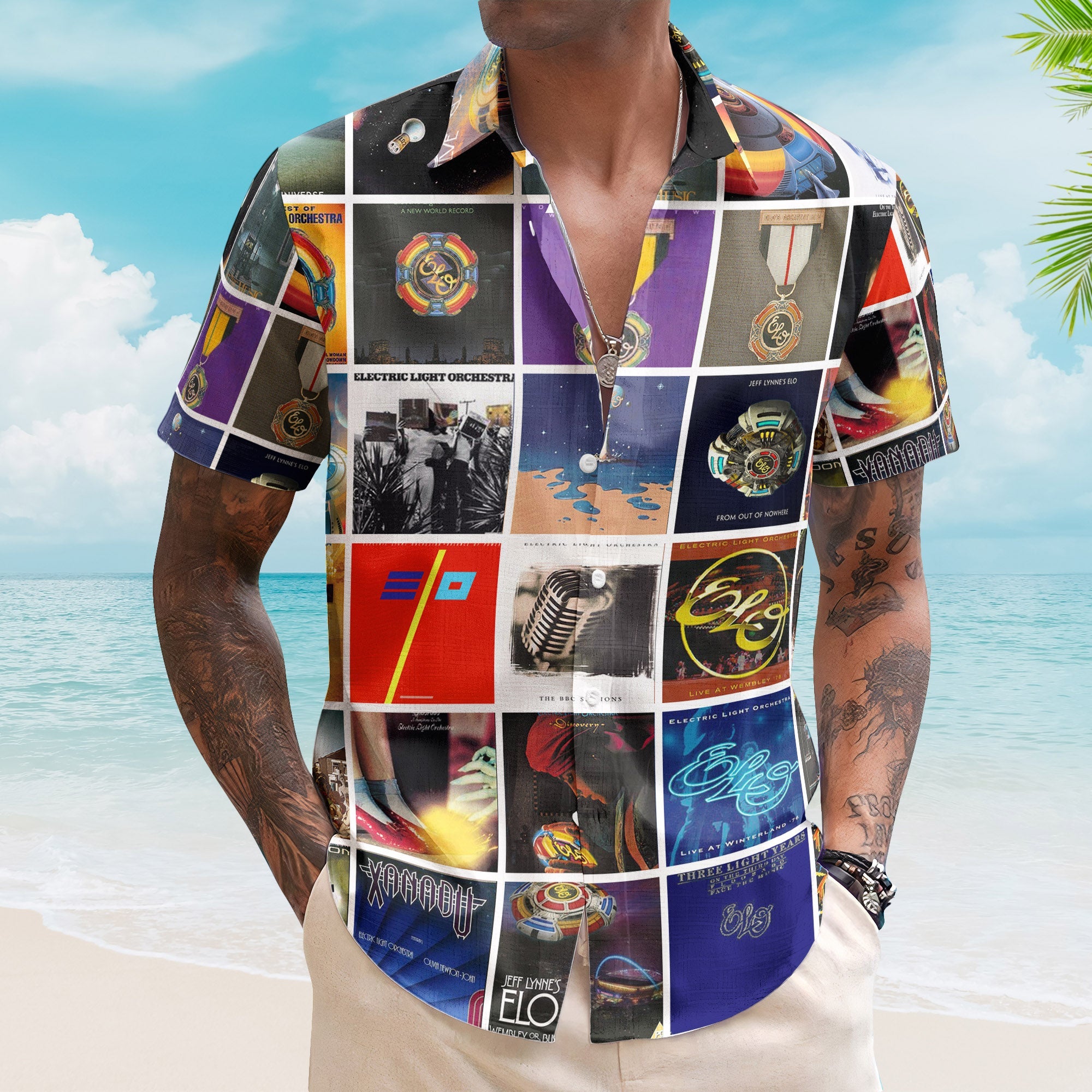 Electric Light Orchestra Hawaiian Shirt – ELO Album Cover Collage Retro Summer Button Up