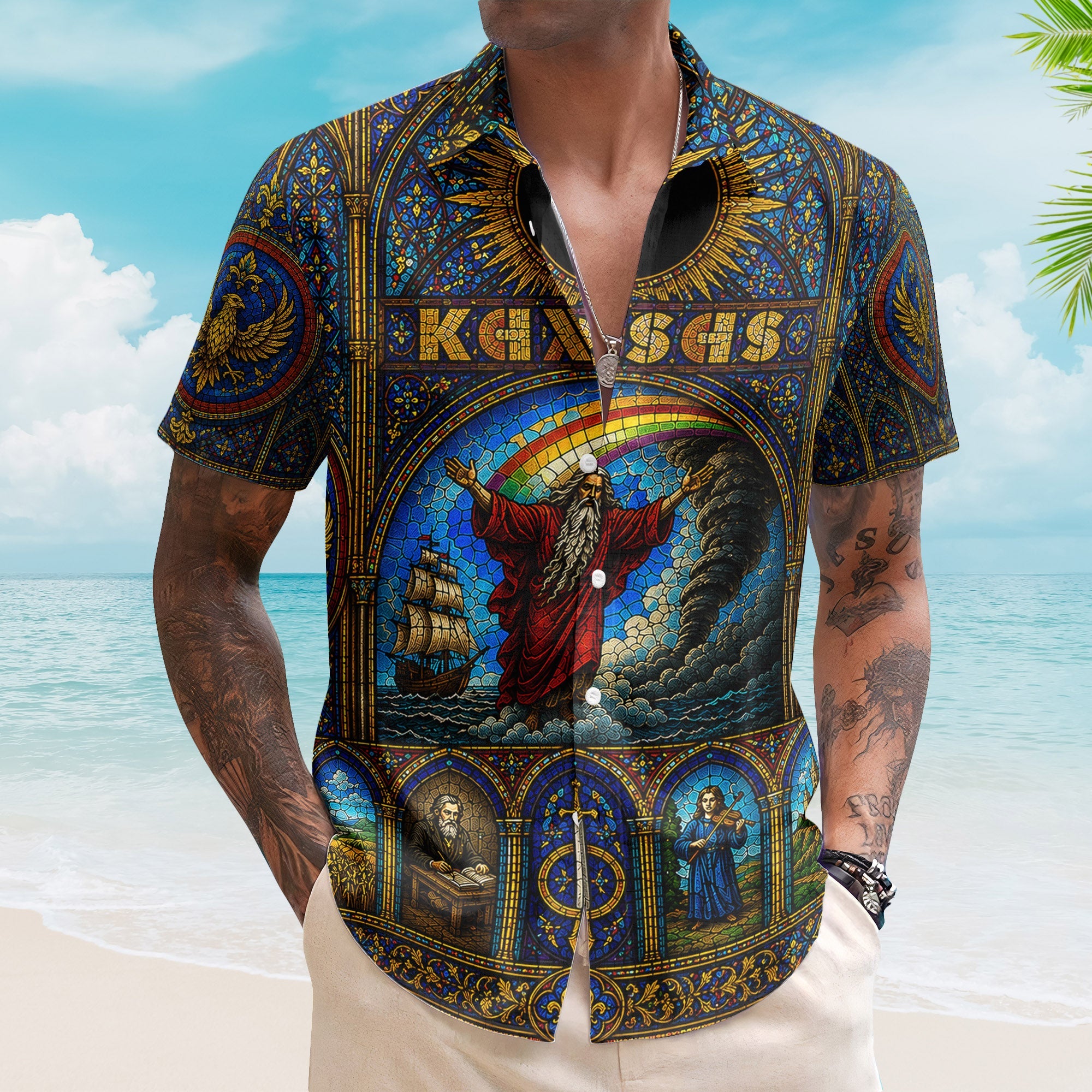 Kansas Hawaiian Shirt - Unisex Retro Carry On Wayward Son Cathedral Window Summer Shirt