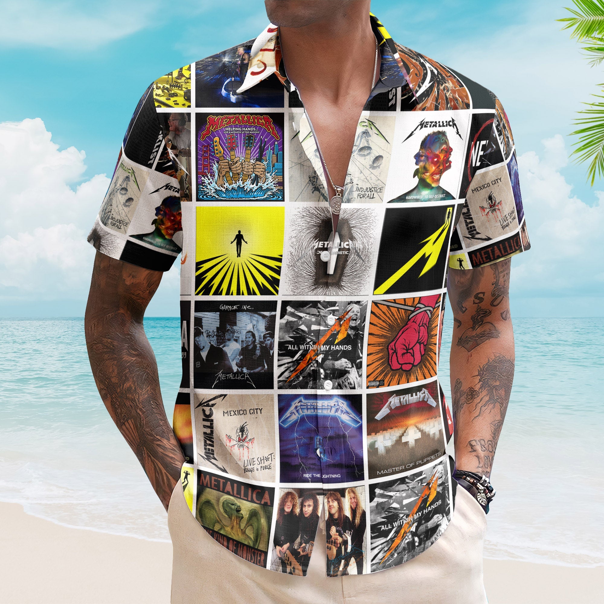 Metallica Album Collage Hawaiian Shirt – Heavy Metal Music Band Fan Shirt