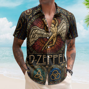 Led Zeppelin Swan Song Angel Hawaiian Shirt - Unisex Colorful Stained Glass Button Up
