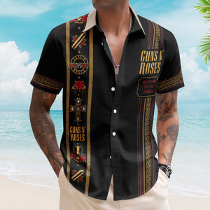 Guns N' Roses Luxury Design Hawaiian Shirt – Vintage Rock Inspired Black Hawaiian Shirt
