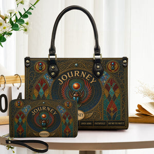 Journey Handbag, Tote Bag and Wallet Set, Stained Glass Scarab Design, Don't Stop Believin' Classic Rock Fan Gift