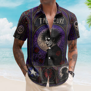 The Cure Gothic Stained Glass Hawaiian Shirt - Unisex Post Punk Dark Wave Alternative Beach Button Up