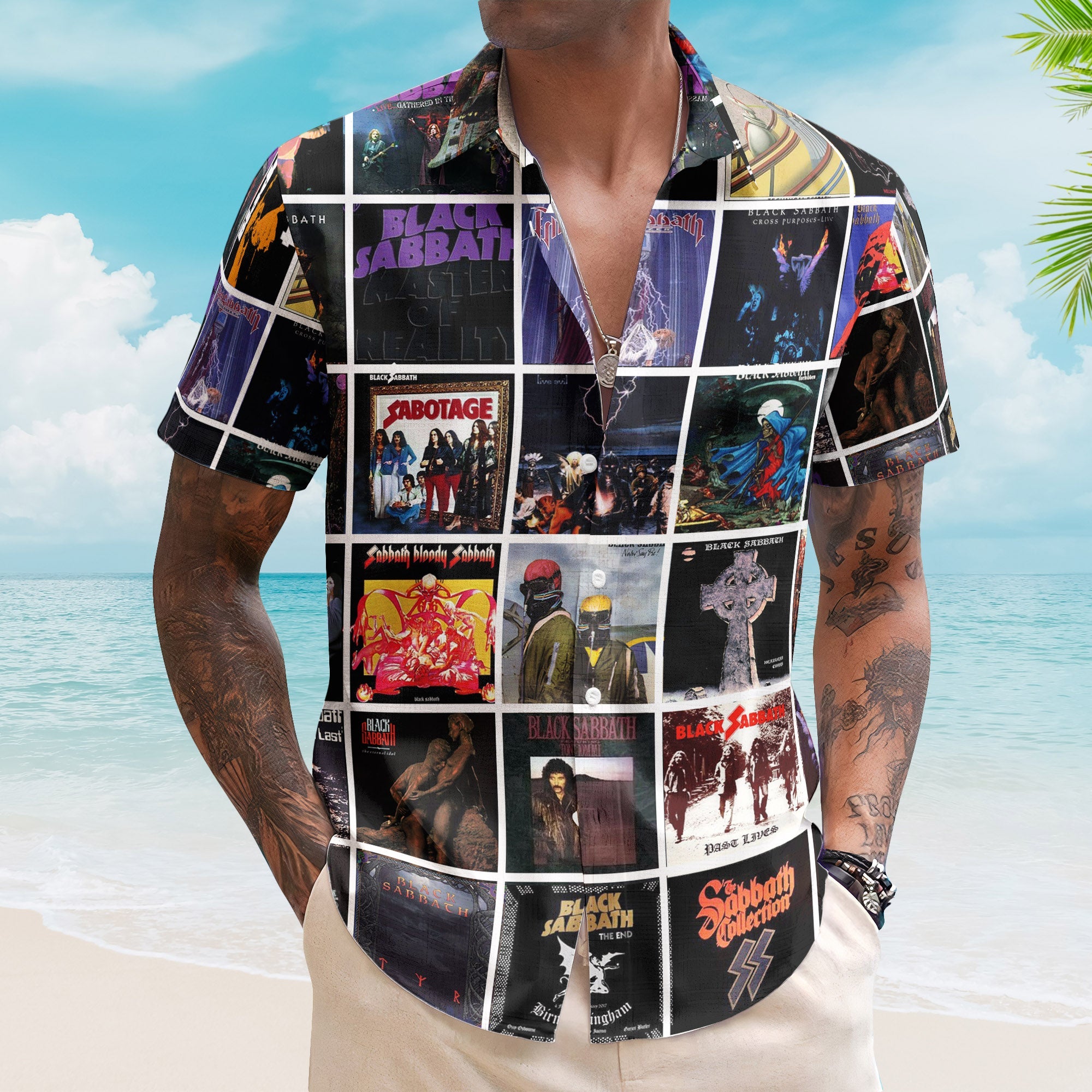 Black Sabbath Album Collage Hawaiian Shirt – Rock Band Fan Shirt