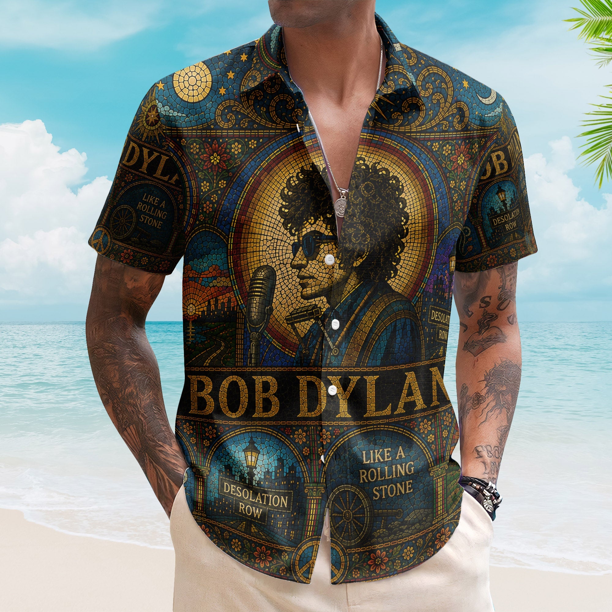 Bob Dylan Hawaiian Shirt - Unisex Retro Like A Rolling Stone Cathedral Window Button Up