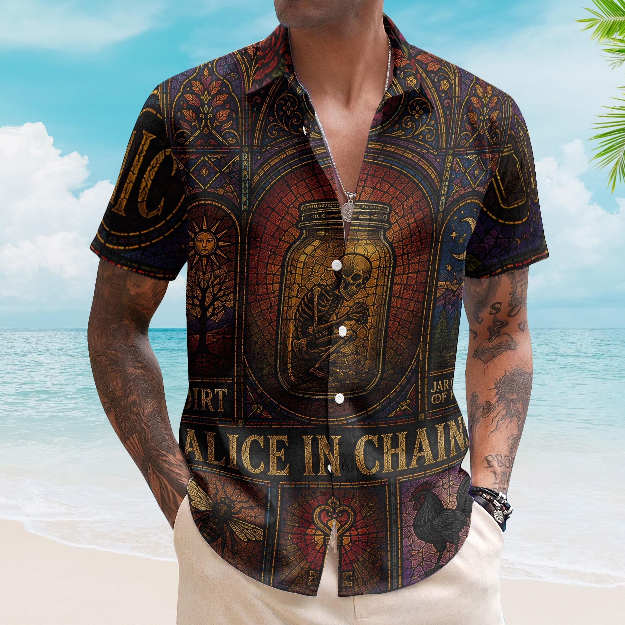 Alice In Chains Hawaiian Shirt - Unisex Retro Jar Of Flies Cathedral Window Button Up