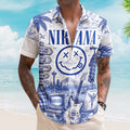 Nirvana Toile De Jouy Hawaiian Shirt - Unisex Vintage Smells Like Teen Spirit Blue Line Art Summer Button Up