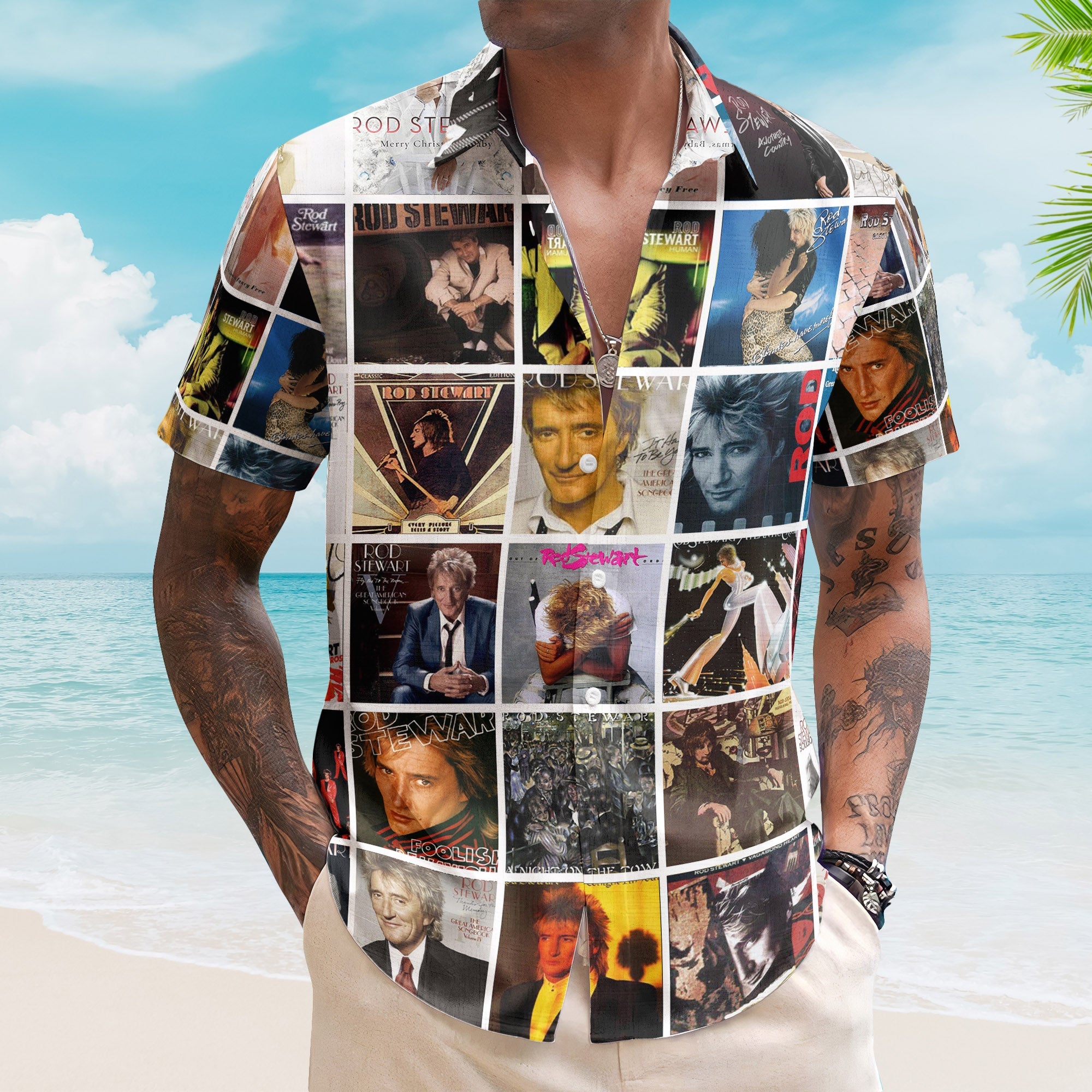 Rod Stewart Album Collage Hawaiian Shirt – Pop Rock Music Fan Shirt