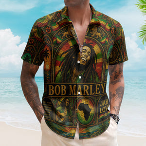 Bob Marley Hawaiian Shirt - Unisex Retro Three Little Birds Lyrics Summer Button Up
