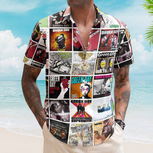 Green Day Hawaiian Shirt – Album Cover Collage Punk Rock Summer Button Up