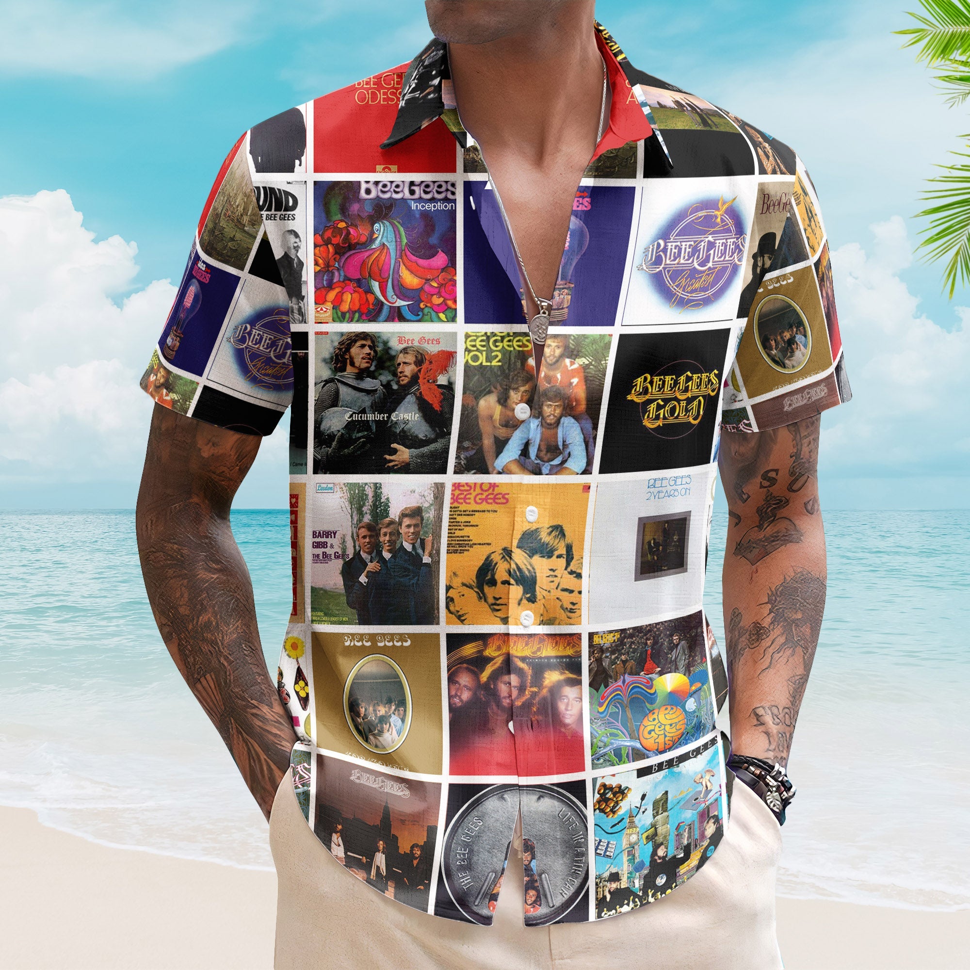 Bee Gees Album Collage Hawaiian Shirt – Rock Music Band Fan Shirt