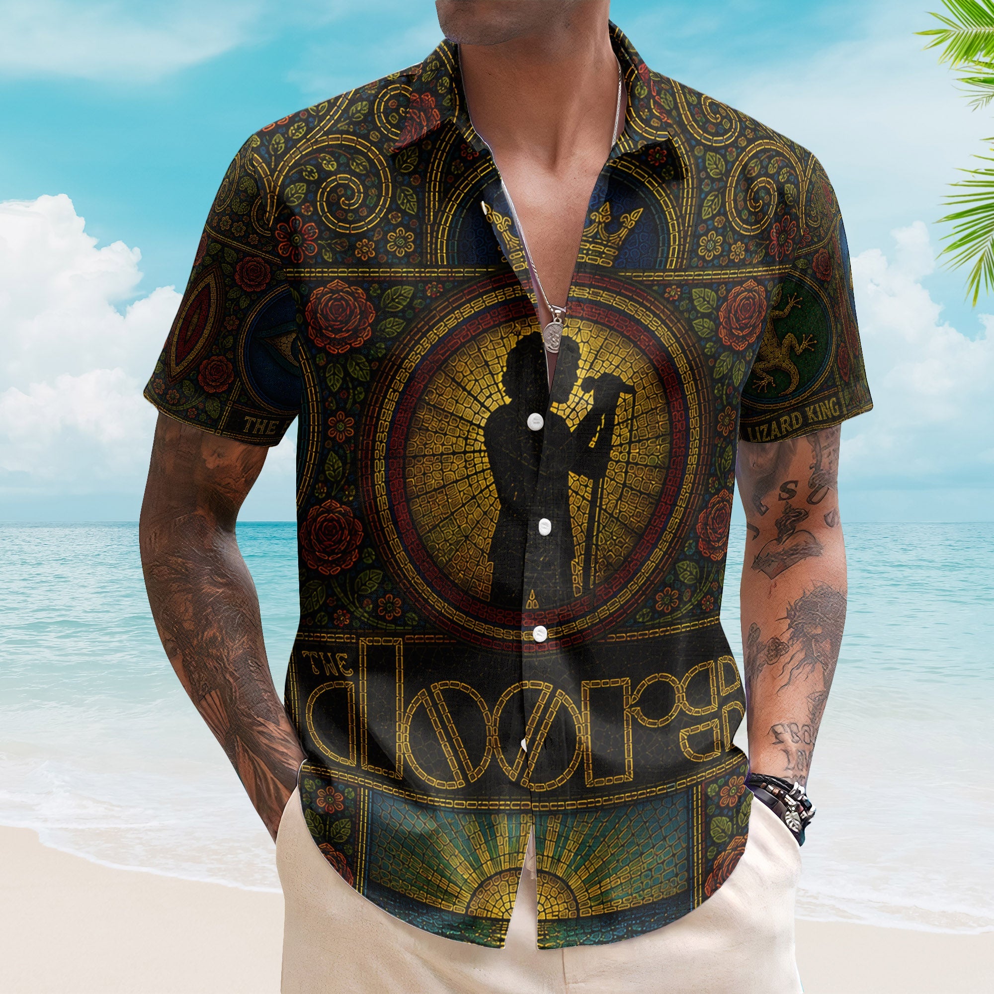 The Doors Hawaiian Shirt - Unisex Retro Jim Morrison Silhouette Cathedral Window Button Up