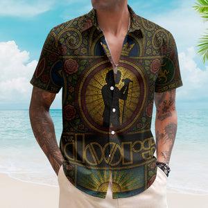 The Doors Hawaiian Shirt - Unisex Retro Jim Morrison Silhouette Cathedral Window Button Up