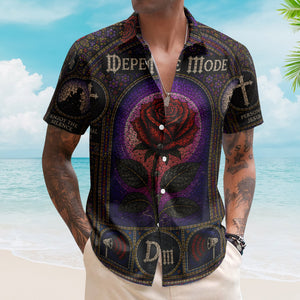Depeche Mode Vintage Gothic Stained Glass Synth Pop Hawaiian Shirt - Unisex New Wave Electronic Rock Summer Button Up