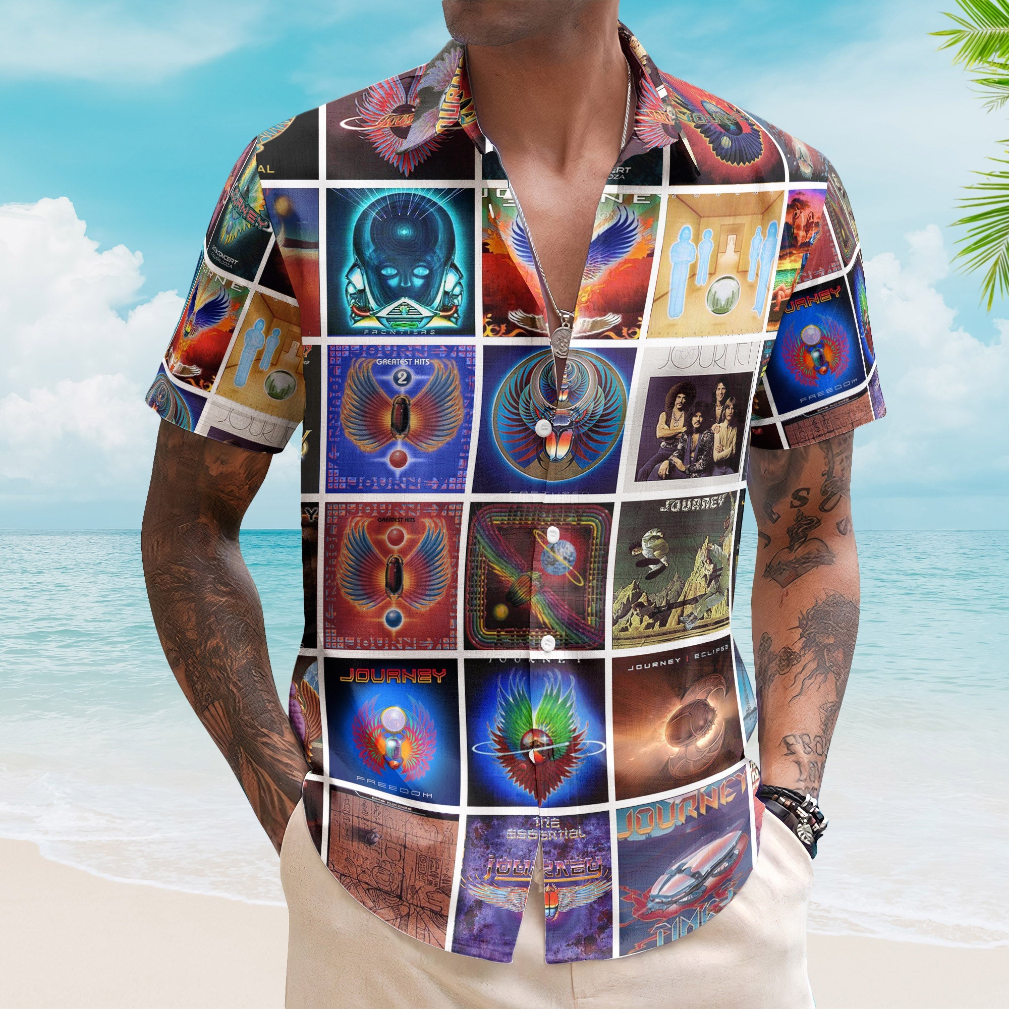 Journey Band Album Collage Hawaiian Shirt – Rock Music Band Fan Shirt