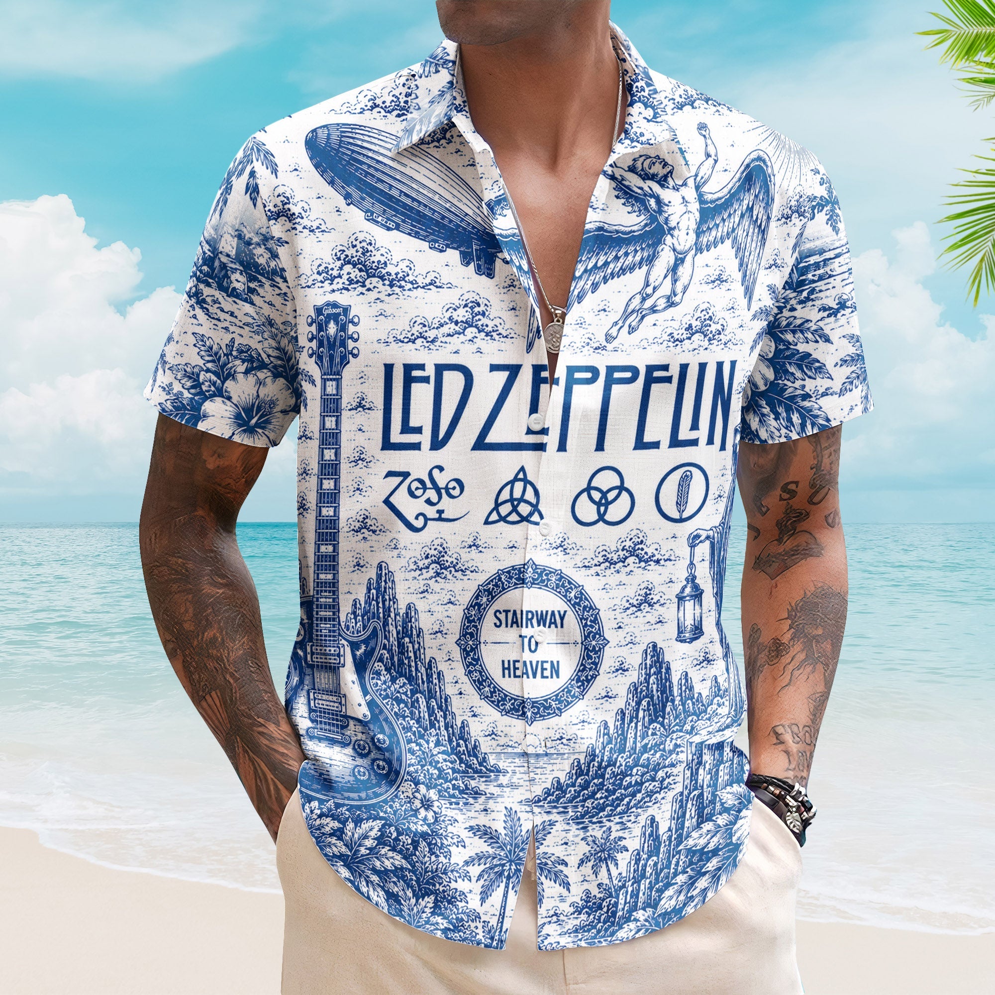 Led Zeppelin Four Symbols Hawaiian Shirt - Unisex Retro Music Album Art Inspired Button Up