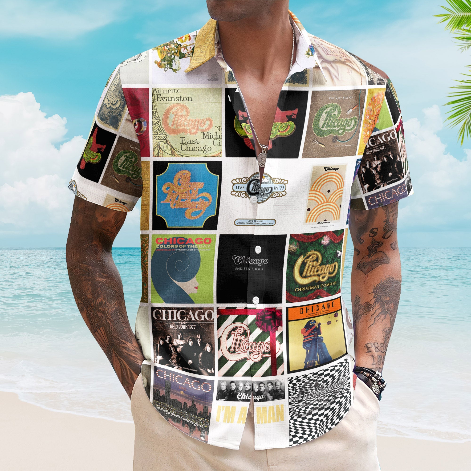 Chicago Album Collage Hawaiian Shirt – Rock Music Band Fan Shirt