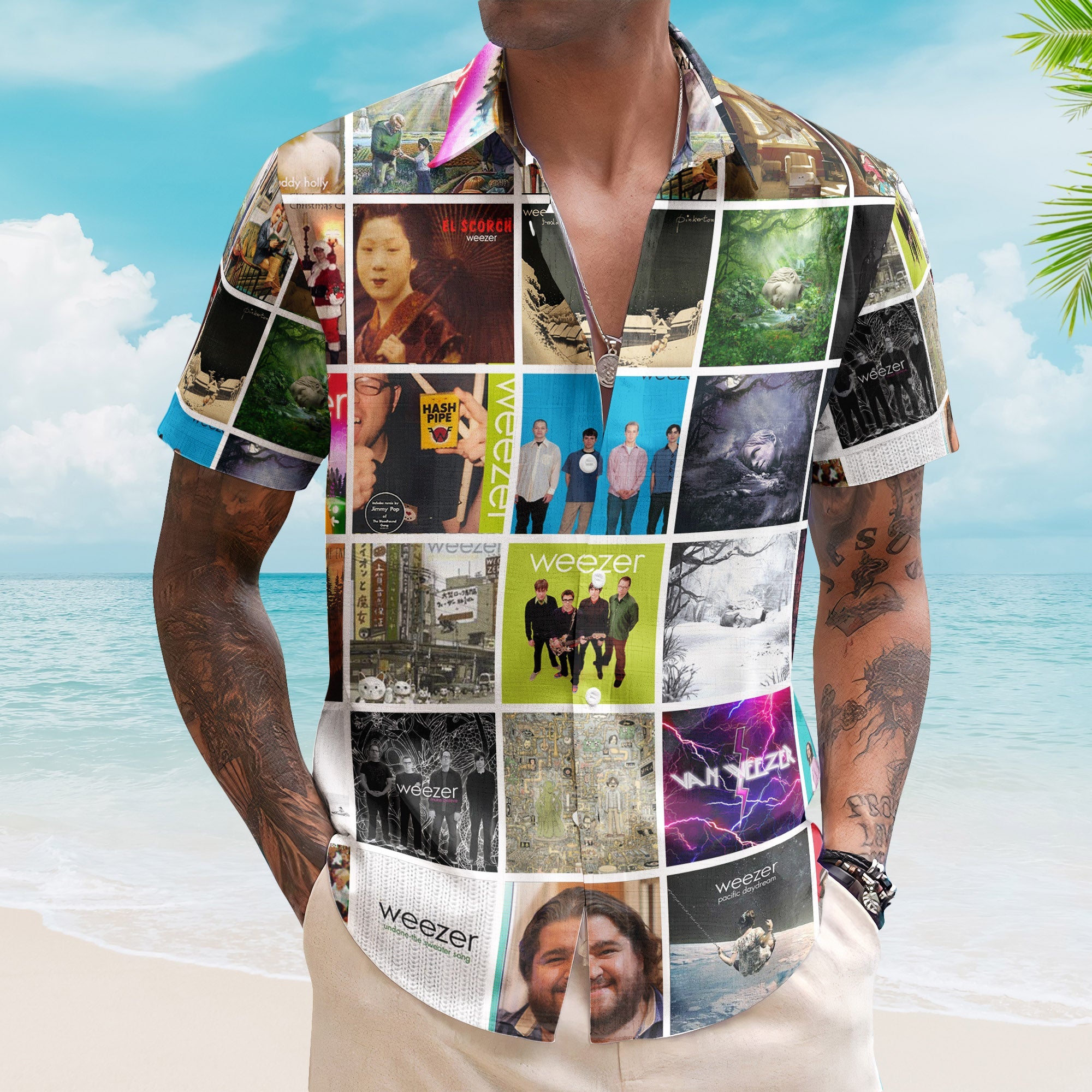 Weezer Album Collage Hawaiian Shirt – Rock Music Band Fan Shirt