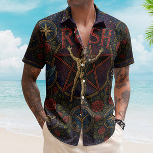Rush Gothic Stained Glass Hawaiian Shirt - Unisex Heavy Prog Rock Concert Tour Beach Button Up