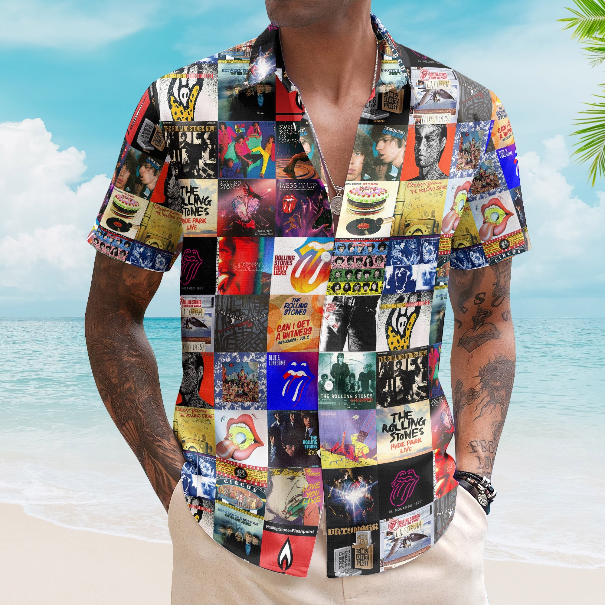 The Rolling Stones Album Covers Hawaiian Shirt - Unisex Retro Music Album Art Inspired Unisex Shirt