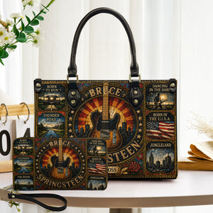 Bruce Springsteen Handbag, Tote Bag and Wallet Set, Vintage Stained Glass Guitar Design, The Boss Rock Music Fan Gift