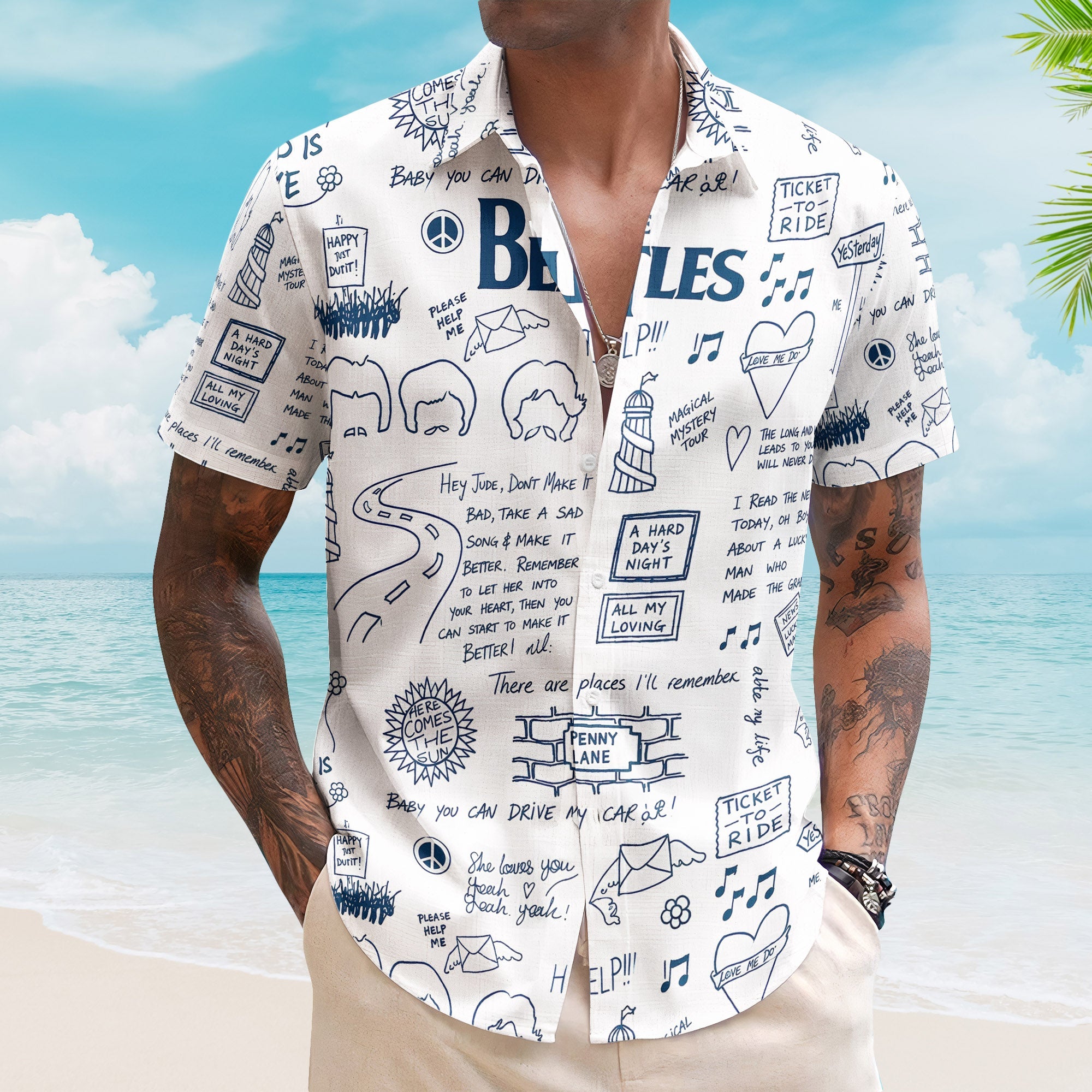 The Beatles Lyrics & Memories All-Over Print Hawaiian Shirt – Retro Music Album Art Inspired Unisex Shirt