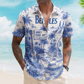 The Beatles Toile De Jouy Hawaiian Shirt - Unisex Vintage Abbey Road Submarine Blue Line Art Summer Button Up