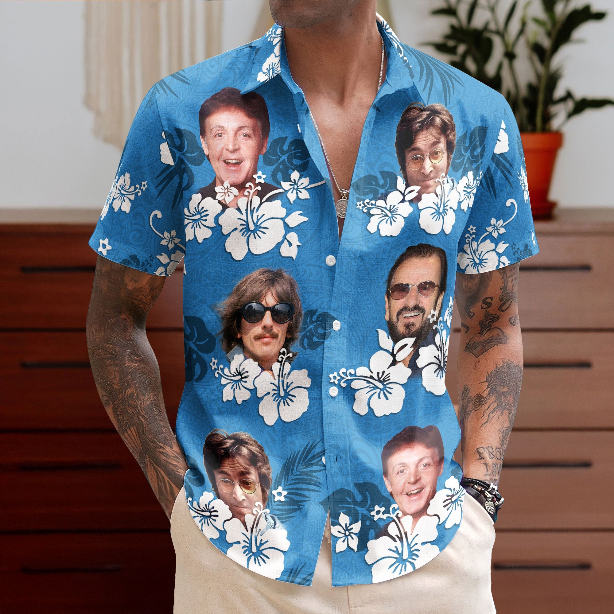 Vintage The Beatles Band Hawaiian Shirt – Classic Rock Tropical Inspired Unisex Button-Up Shirt