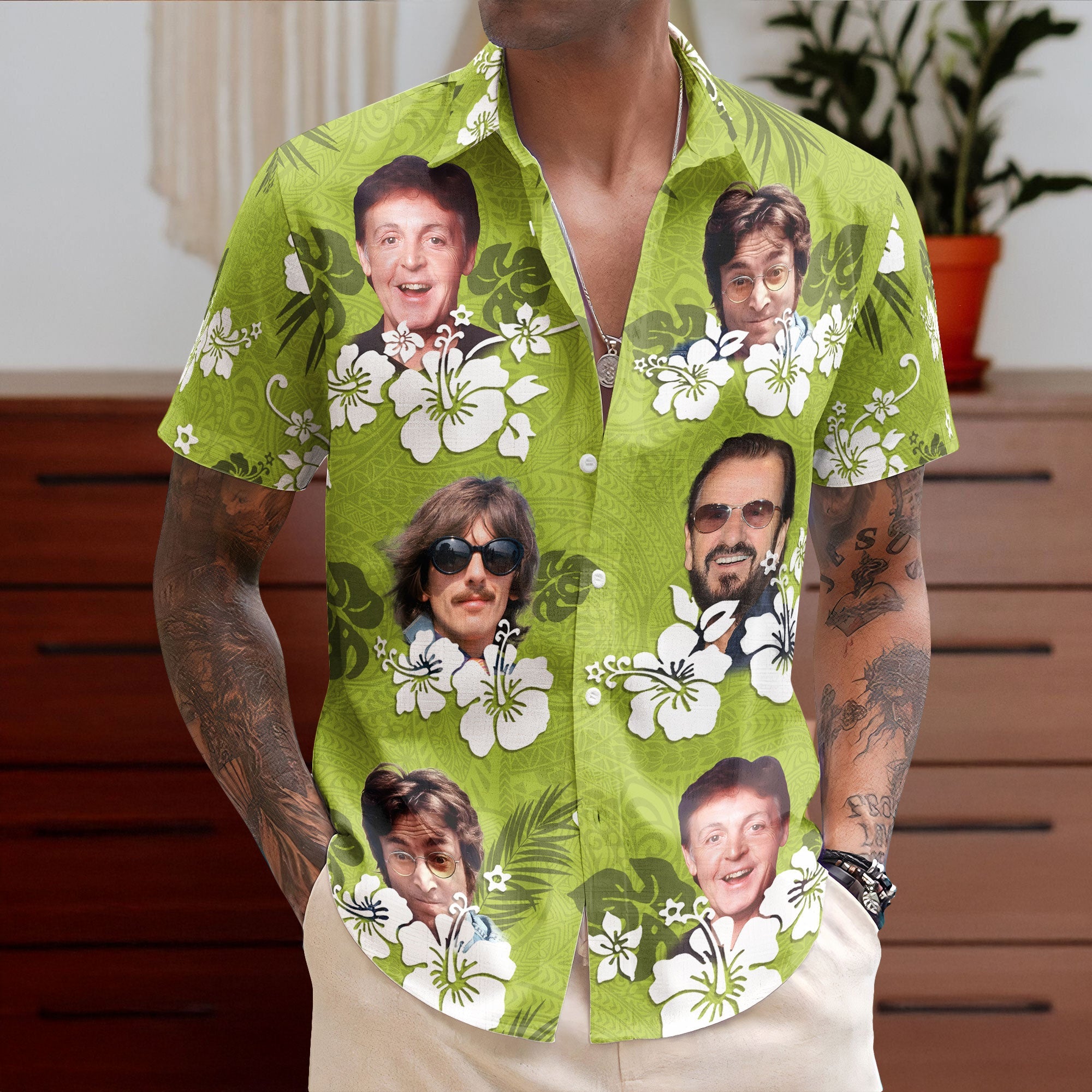 Vintage The Beatles Band Hawaiian Shirt – Classic Rock Tropical Inspired Unisex Button-Up Shirt