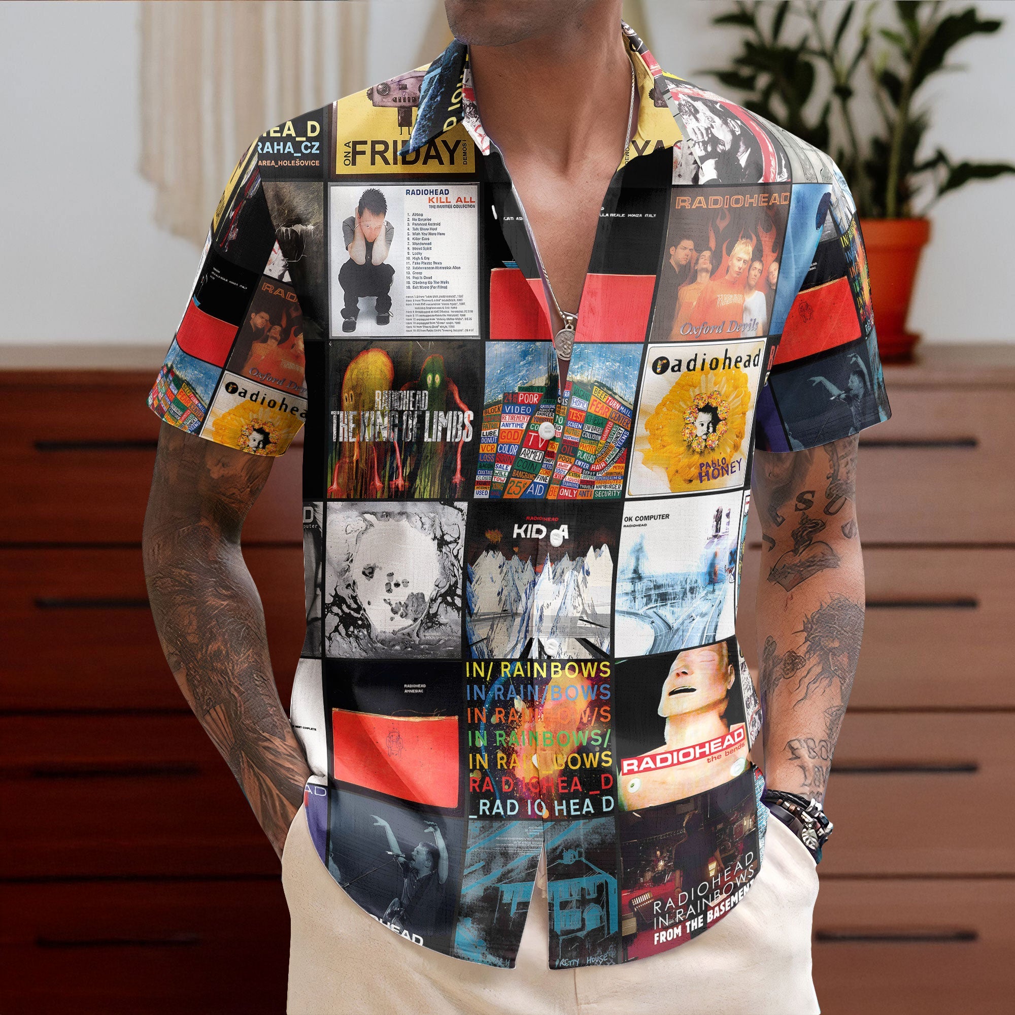Radiohead Nostalgia Collage Hawaiian Shirt – Iconic Album Memories Gift