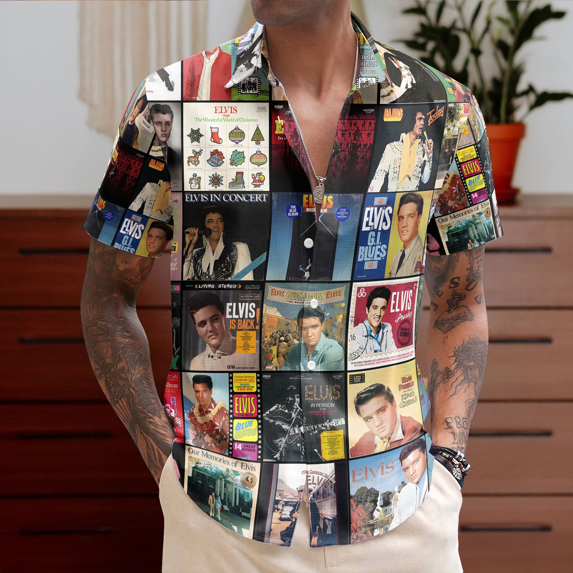 Elvis Presley Nostalgia Collage Hawaiian Shirt – Classic Rock & Roll Memories Gift