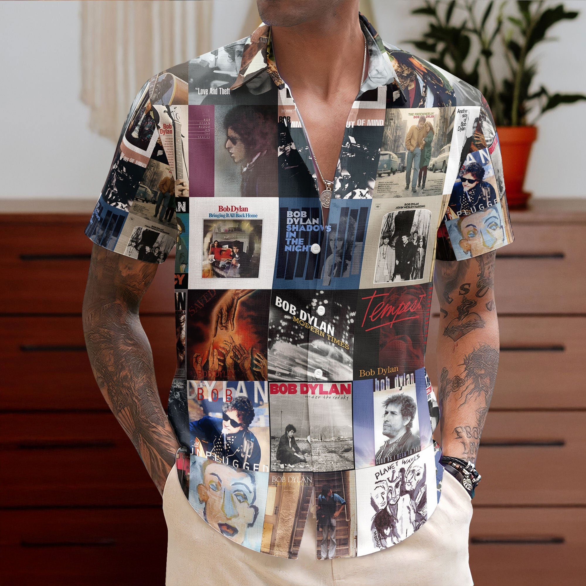 Bob Dylan Hawaiian Shirt – Album Cover Collage Folk Rock Summer Button Up