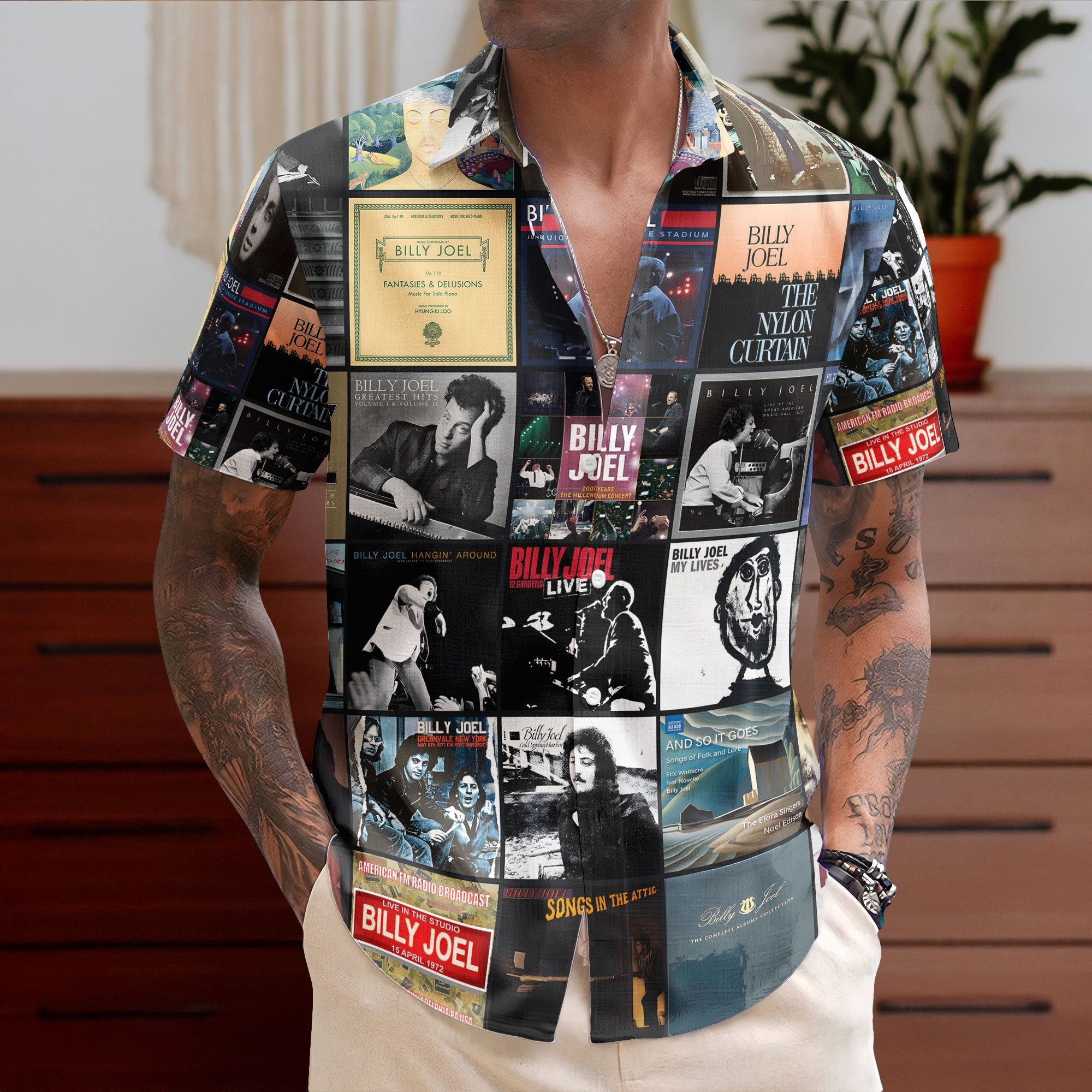 Billy Joel Hawaiian Shirt – Album Cover Collage Classic Rock Summer Button Up