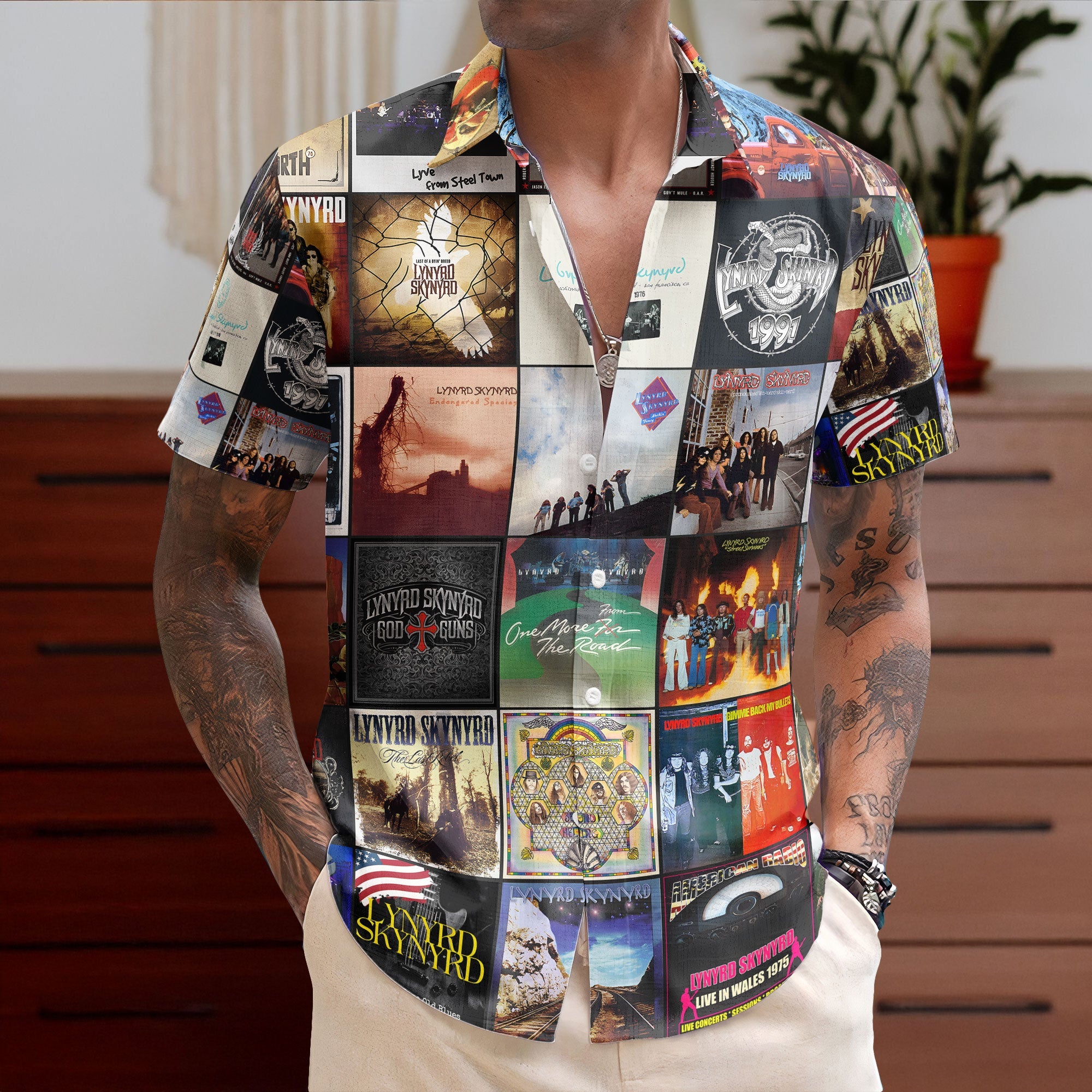 Lynyrd Skynyrd Nostalgia Collage Hawaiian Shirt – Southern Rock Memories Gift