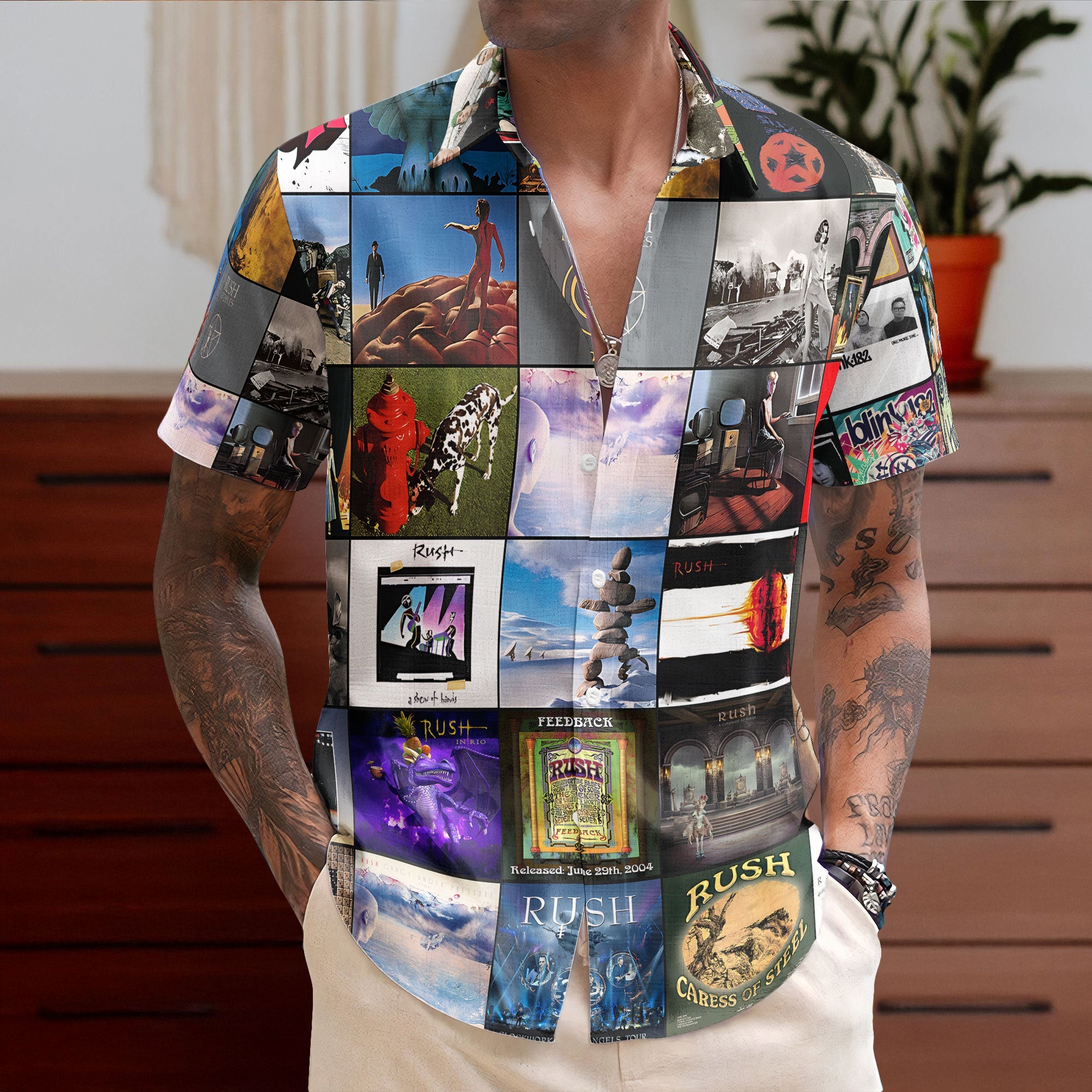 Rush Hawaiian Shirt – Album Cover Collage Progressive Rock Summer Button Up