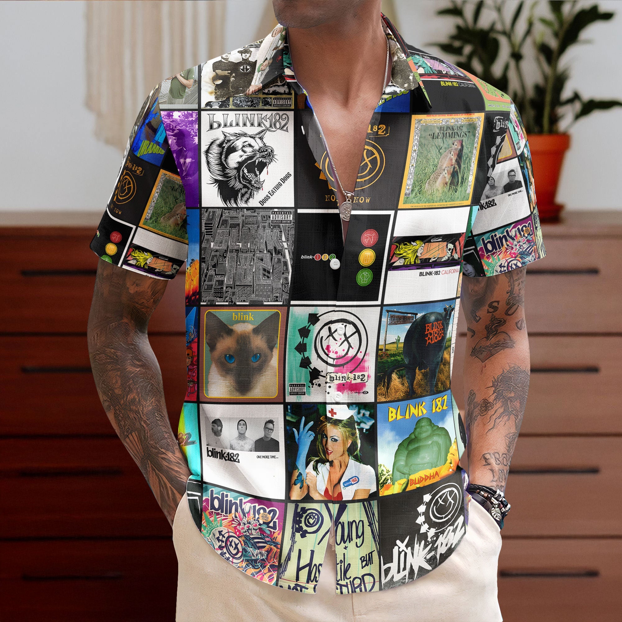 Blink-182 Hawaiian Shirt – Album Cover Collage Pop Punk Summer Button Up
