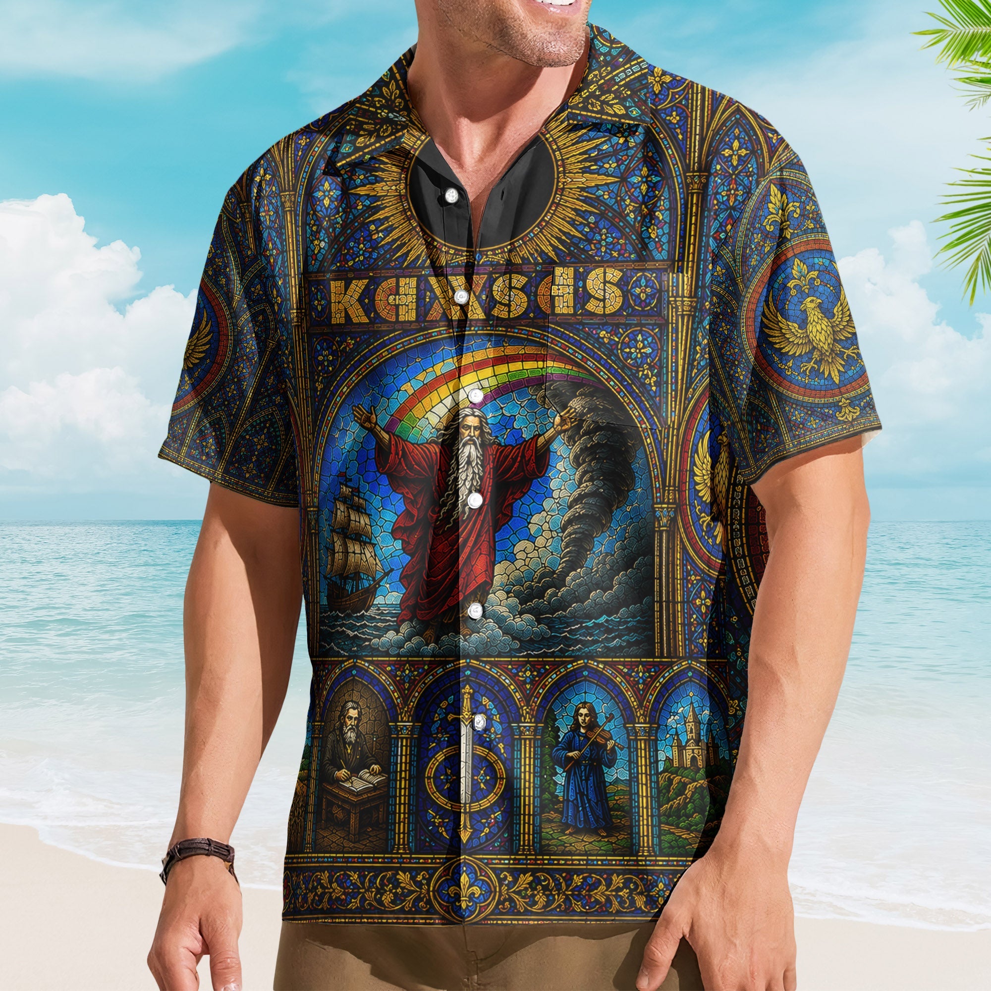 Kansas Hawaiian Shirt - Unisex Retro Carry On Wayward Son Cathedral Window Summer Shirt