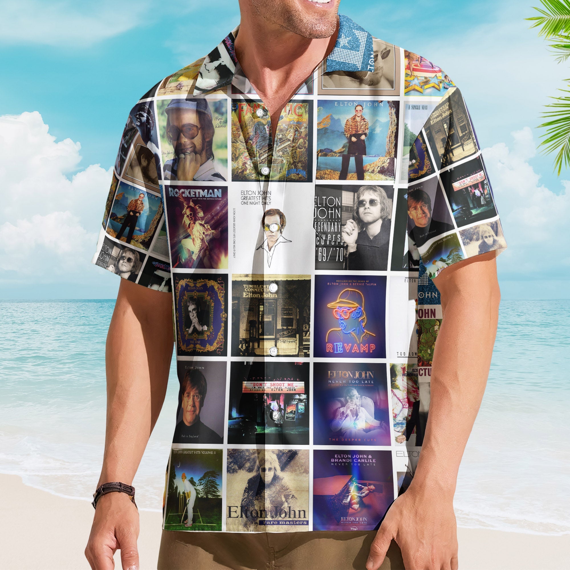 Elton John Album Collage Hawaiian Shirt – Rock Pop Music Fan Shirt