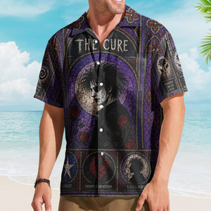 The Cure Gothic Stained Glass Hawaiian Shirt - Unisex Post Punk Dark Wave Alternative Beach Button Up