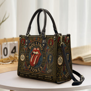 The Rolling Stones Leather Handbag, Tote Bag and Wallet Set, Vintage Stained Glass Tongue Logo Design, Classic Rock Fan Gift