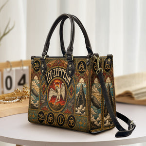 Led Zeppelin Leather Handbag, Tote Bag and Wallet Set, Vintage Stained Glass Swan Song Design, Classic Rock Music Fan Gift
